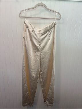 Wide Leg Satin Trousers in Cream - Women's Pants & Jumpsuits